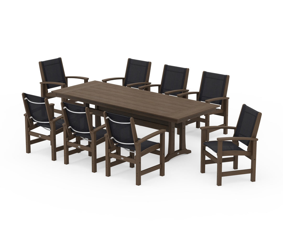 POLYWOOD® Coastal 9-Piece Farmhouse Dining Set with Trestle Legs