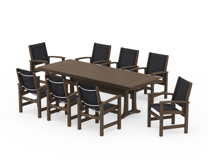 POLYWOOD® Coastal 9-Piece Farmhouse Dining Set with Trestle Legs