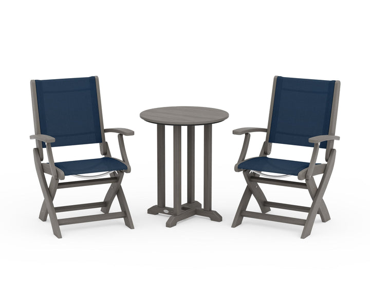 POLYWOOD® Coastal Folding 3-Piece Round Bistro Dining Set