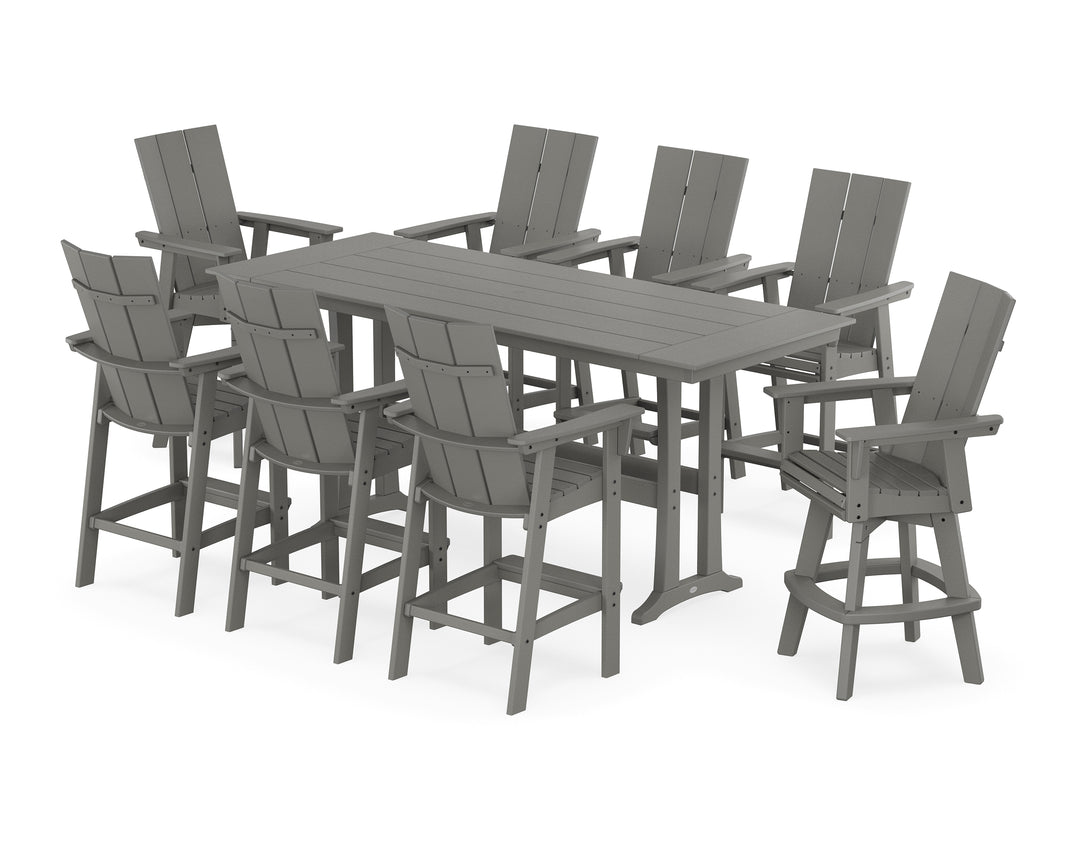 POLYWOOD® Modern Curveback Adirondack Swivel 9-Piece Farmhouse Bar Set with Trestle Legs