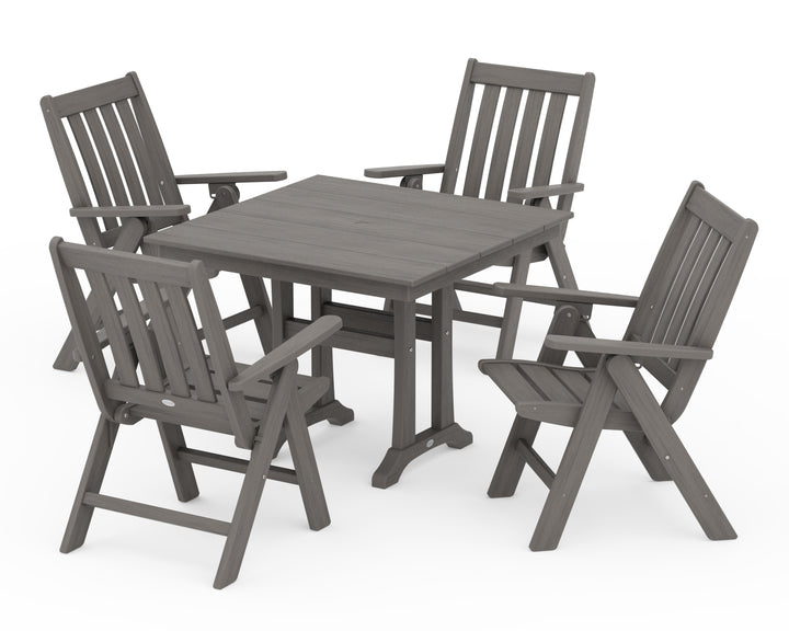 POLYWOOD® Vineyard Folding 5-Piece Farmhouse Dining Set With Trestle Legs