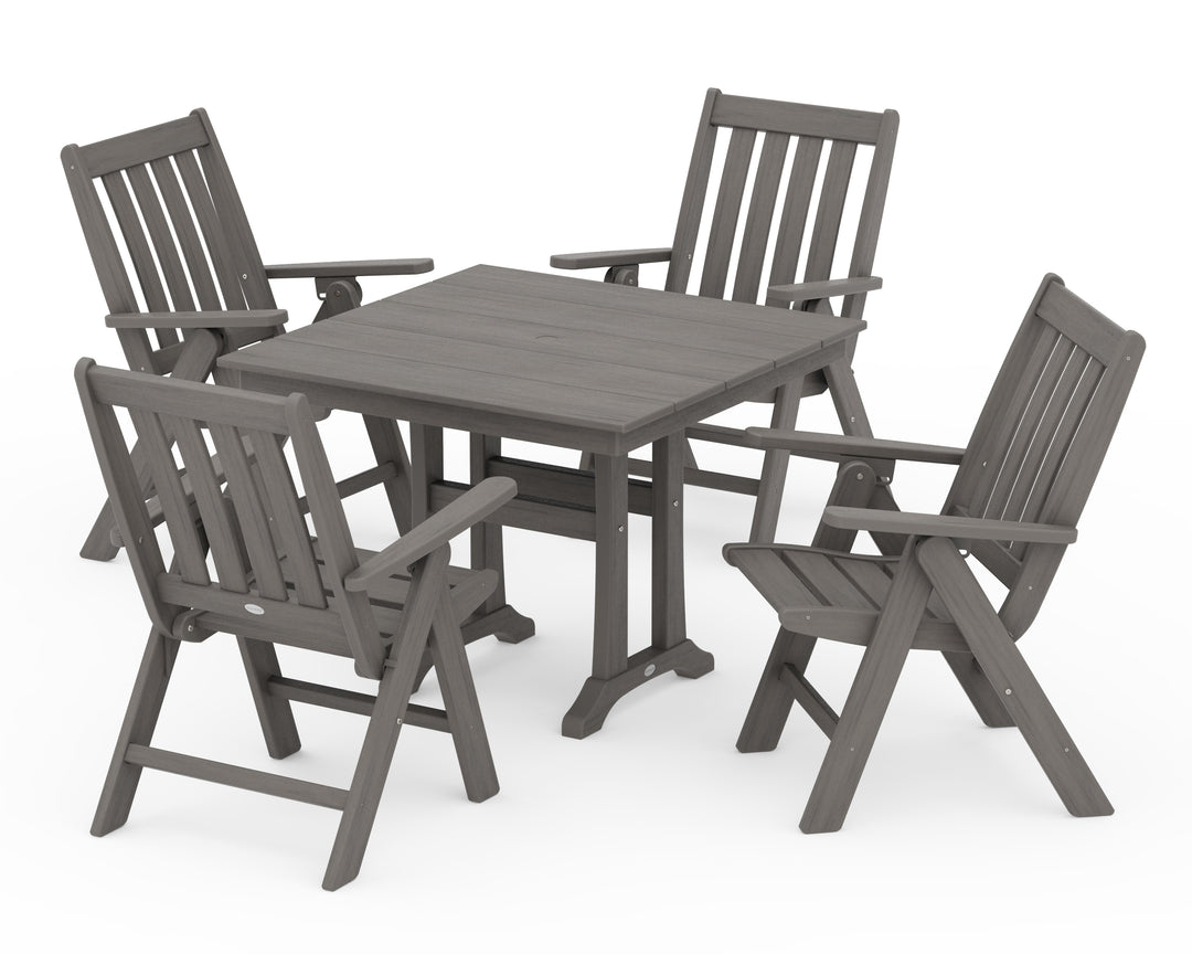 POLYWOOD® Vineyard Folding 5-Piece Farmhouse Dining Set With Trestle Legs