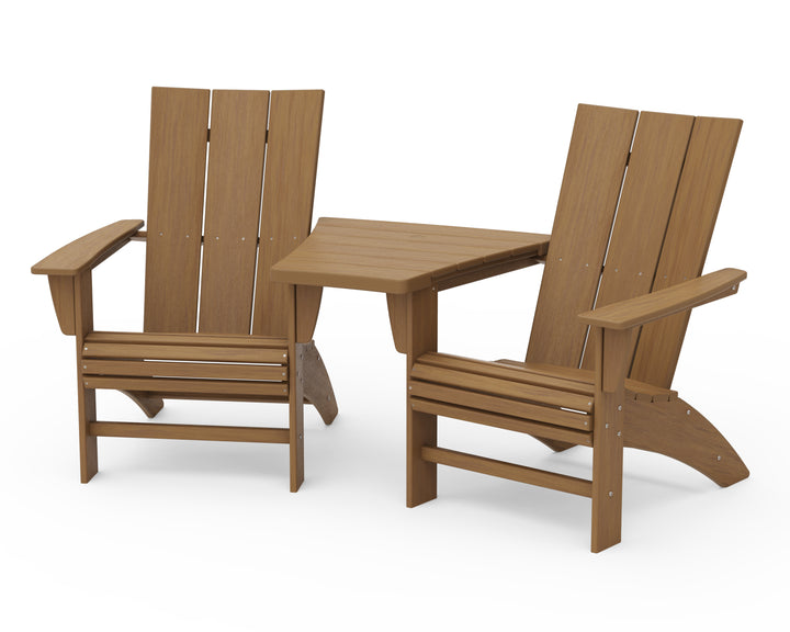 POLYWOOD® Modern 3-Piece Curveback Adirondack Set with Angled Connecting Table