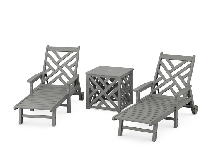 POLYWOOD® Chippendale 3-Piece Chaise Set with Umbrella Stand Accent Table