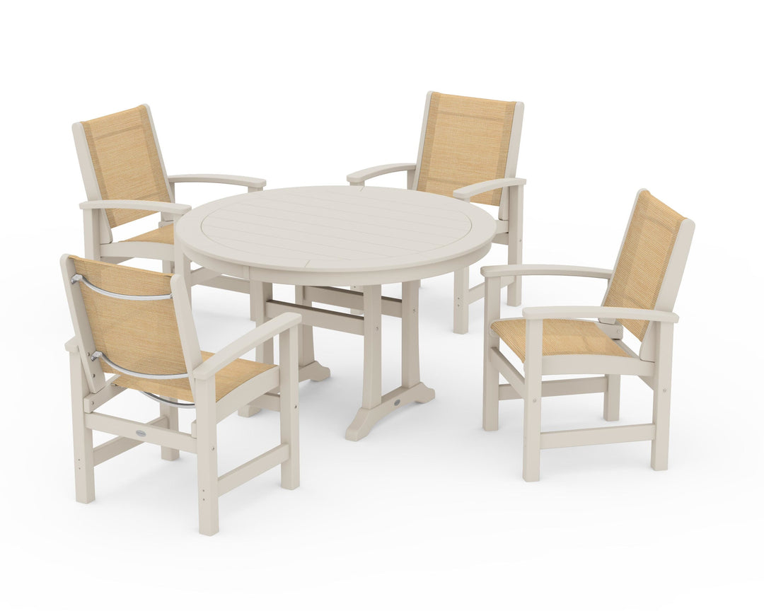 POLYWOOD® Coastal 5-Piece Round Dining Set with Trestle Legs