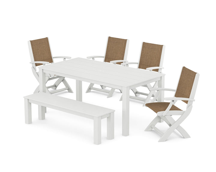 POLYWOOD® Coastal Folding Chair 6-Piece Parsons Dining Set with Bench