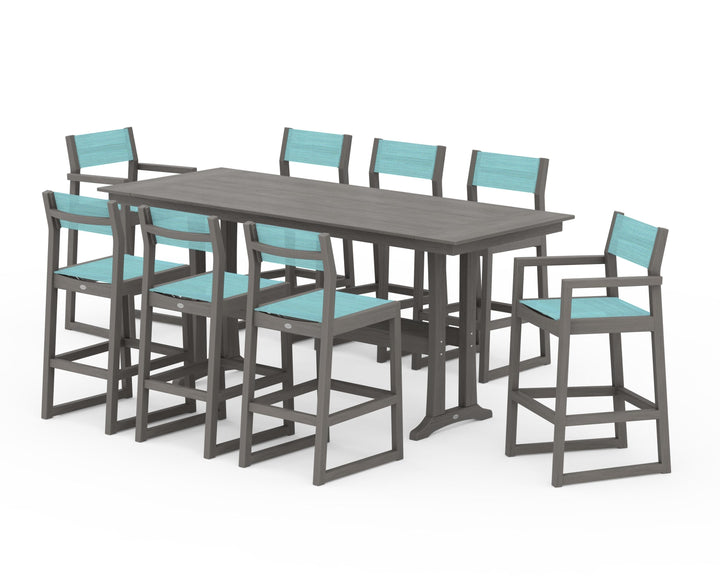 POLYWOOD® EDGE Sling 9-Piece Farmhouse Bar Set with Trestle Legs