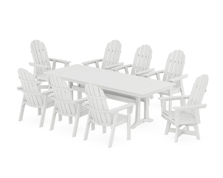POLYWOOD® Vineyard 9-Piece Curveback Adirondack Swivel Farmhouse Dining Set with Trestle Legs