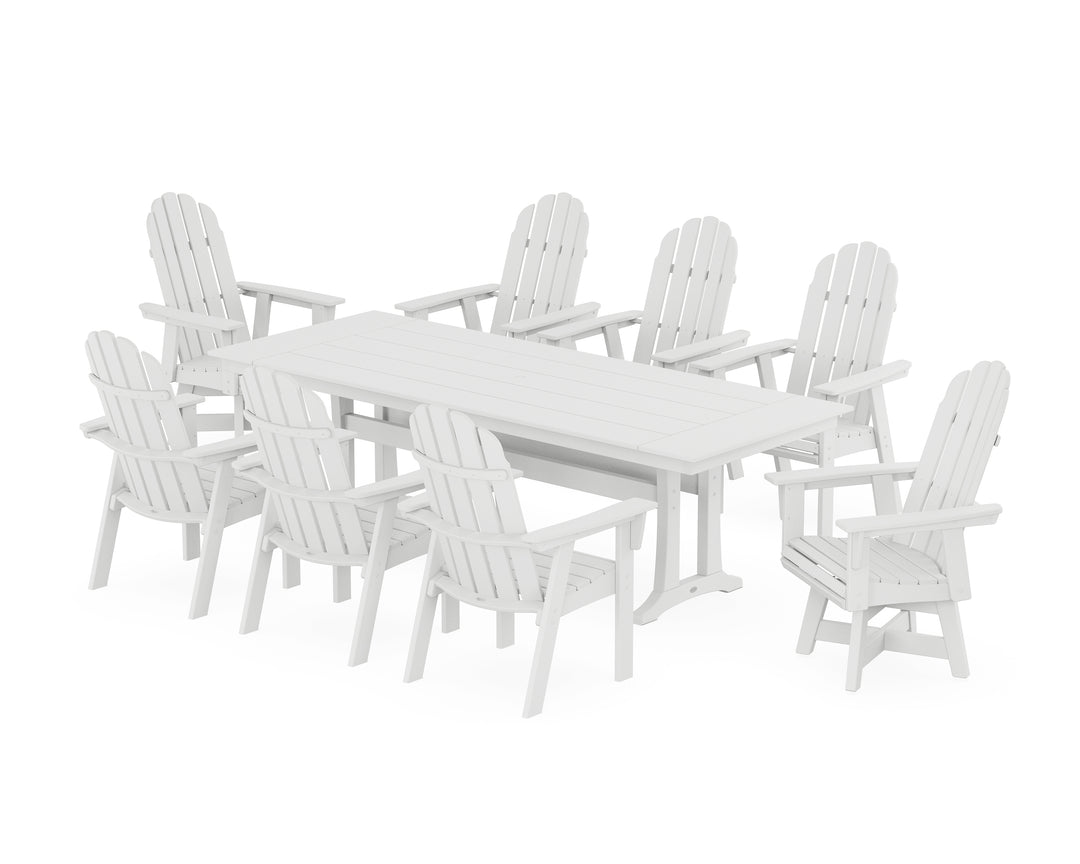 POLYWOOD® Vineyard 9-Piece Curveback Adirondack Swivel Farmhouse Dining Set with Trestle Legs