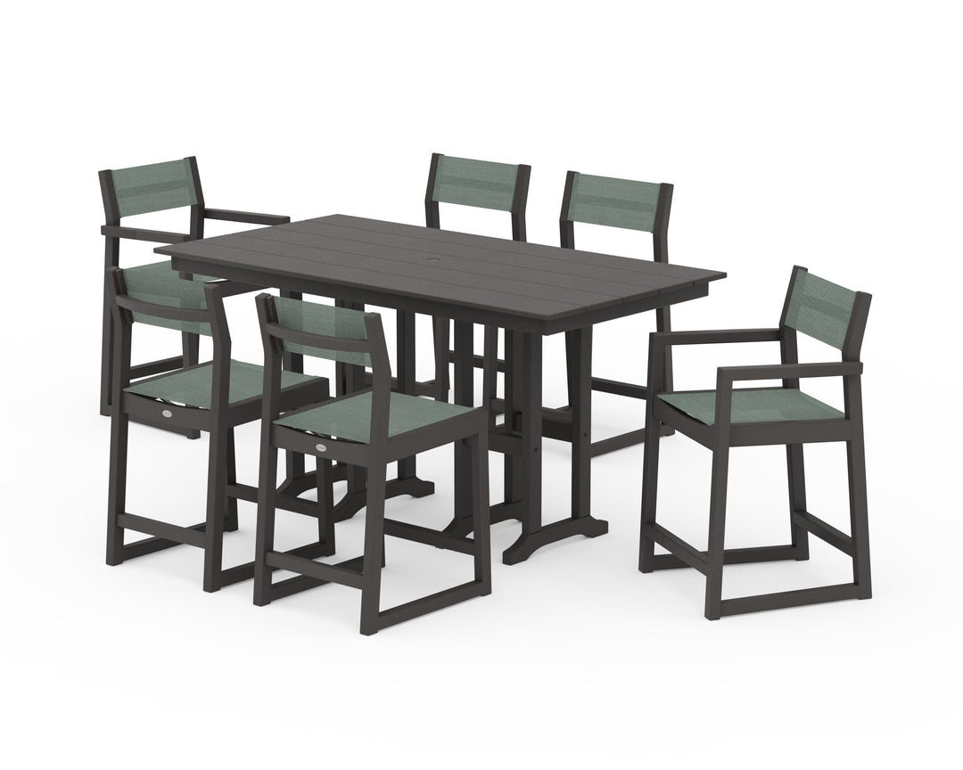 POLYWOOD® EDGE Sling 7-Piece Farmhouse Counter Set with Trestle Legs