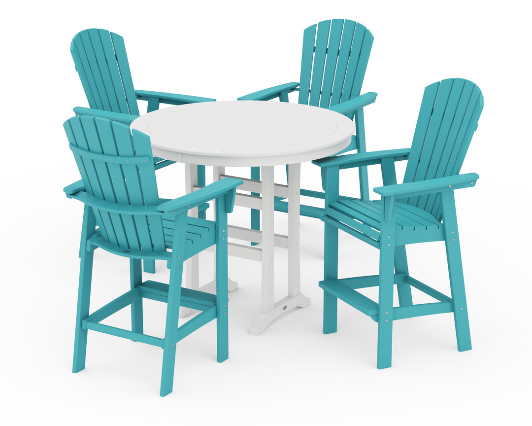 POLYWOOD® Nautical Curveback Adirondack 5-Piece Round Trestle Bar Set