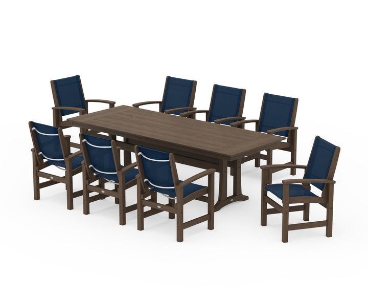 POLYWOOD® Coastal 9-Piece Farmhouse Dining Set with Trestle Legs