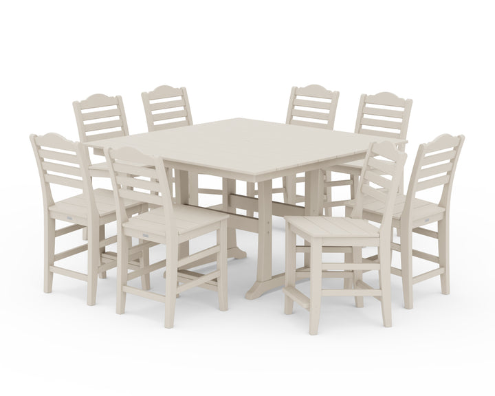 Draper James™ by  POLYWOOD® Savannah Side Chair 9-Piece Square Farmhouse Counter Set with Trestle Legs