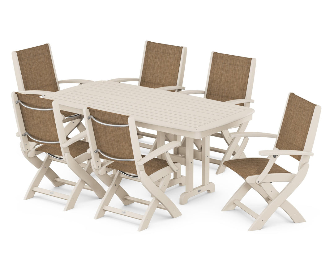 POLYWOOD® Coastal Folding Arm Chair 7-Piece Dining Set