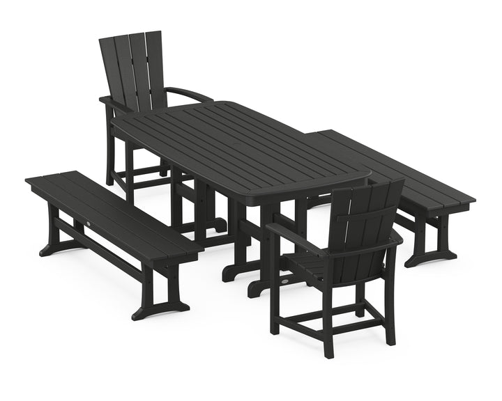 POLYWOOD® Quattro 5-Piece Farmhouse Dining Set with Benches