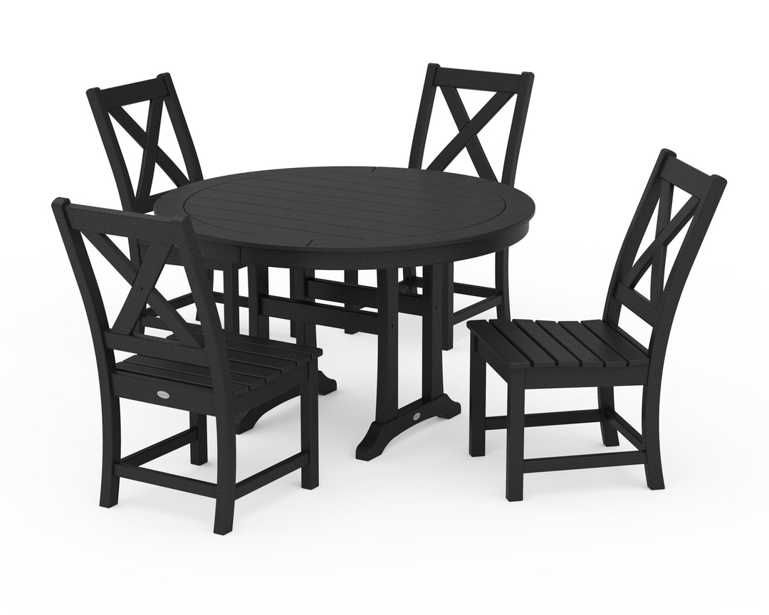 POLYWOOD® Braxton Side Chair 5-Piece Round Dining Set With Trestle Legs