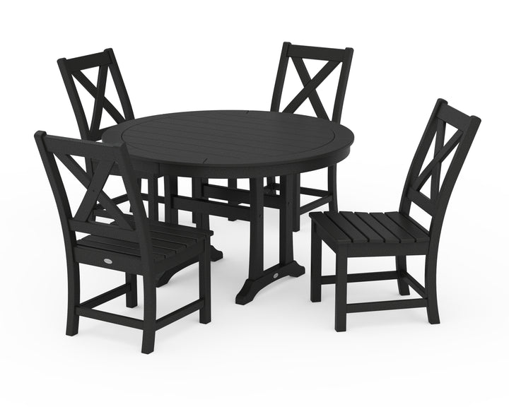 POLYWOOD® Braxton Side Chair 5-Piece Round Dining Set With Trestle Legs