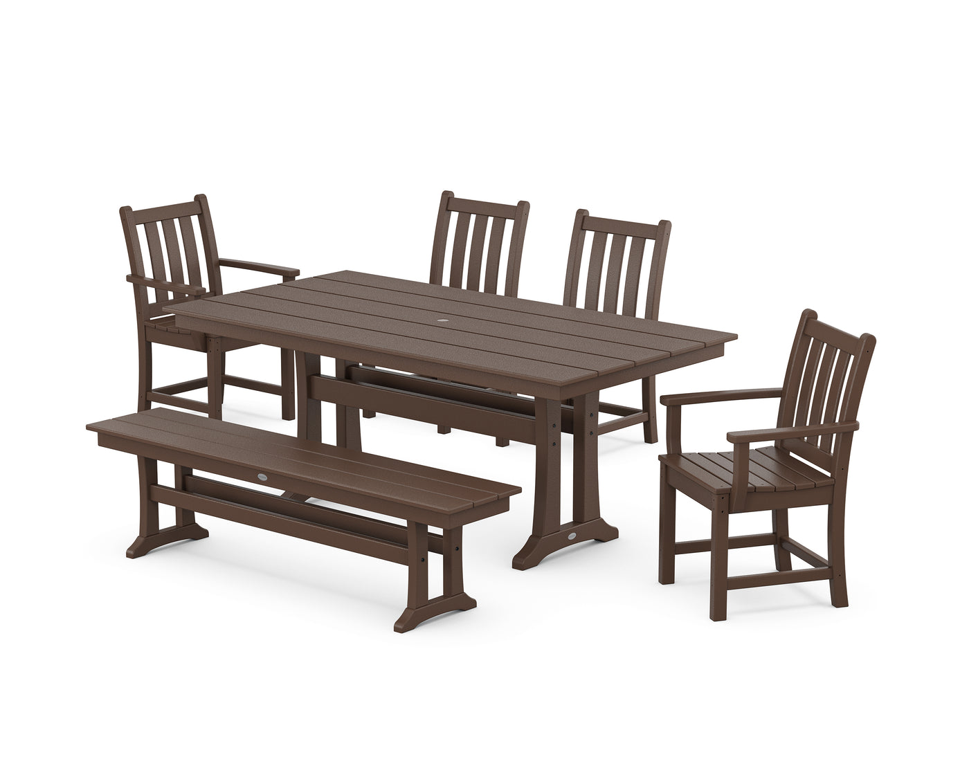 Traditional Garden 6-Piece Farmhouse Dining Set with Trestle Legs and Bench