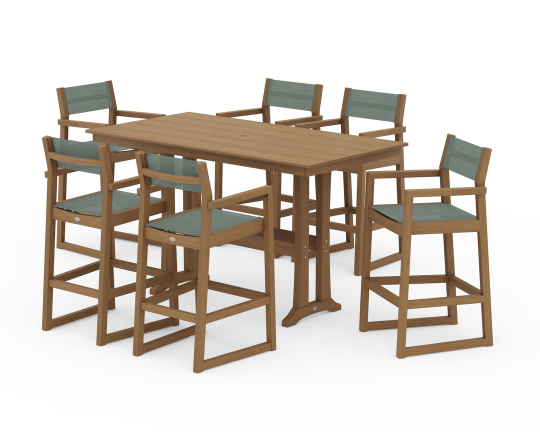 POLYWOOD® EDGE Sling Arm Chair 7-Piece Farmhouse Bar Set with Trestle Legs