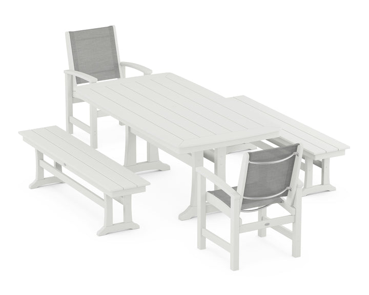 POLYWOOD® Coastal 5-Piece Dining Set with Trestle Legs and Benches