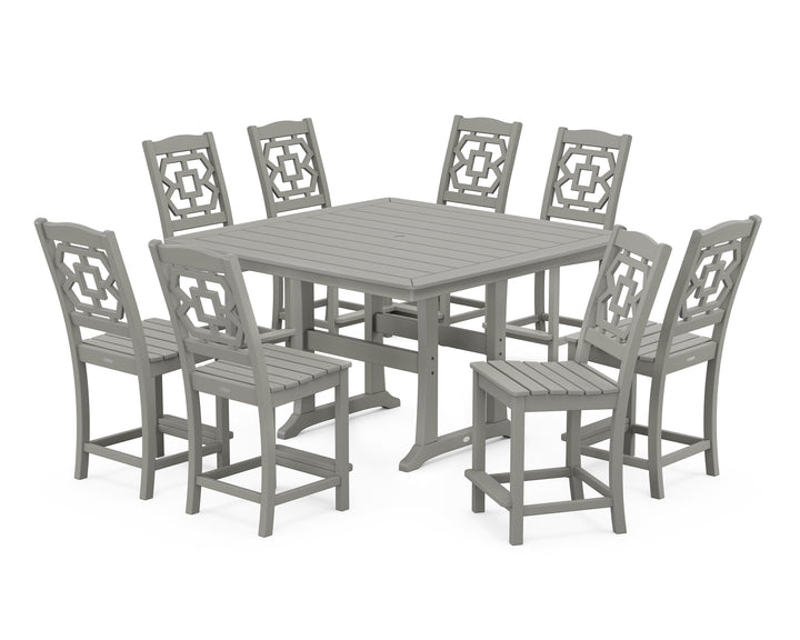 Martha Stewart by POLYWOOD® Chinoiserie 9-Piece Square Side Chair Counter Set with Trestle Legs