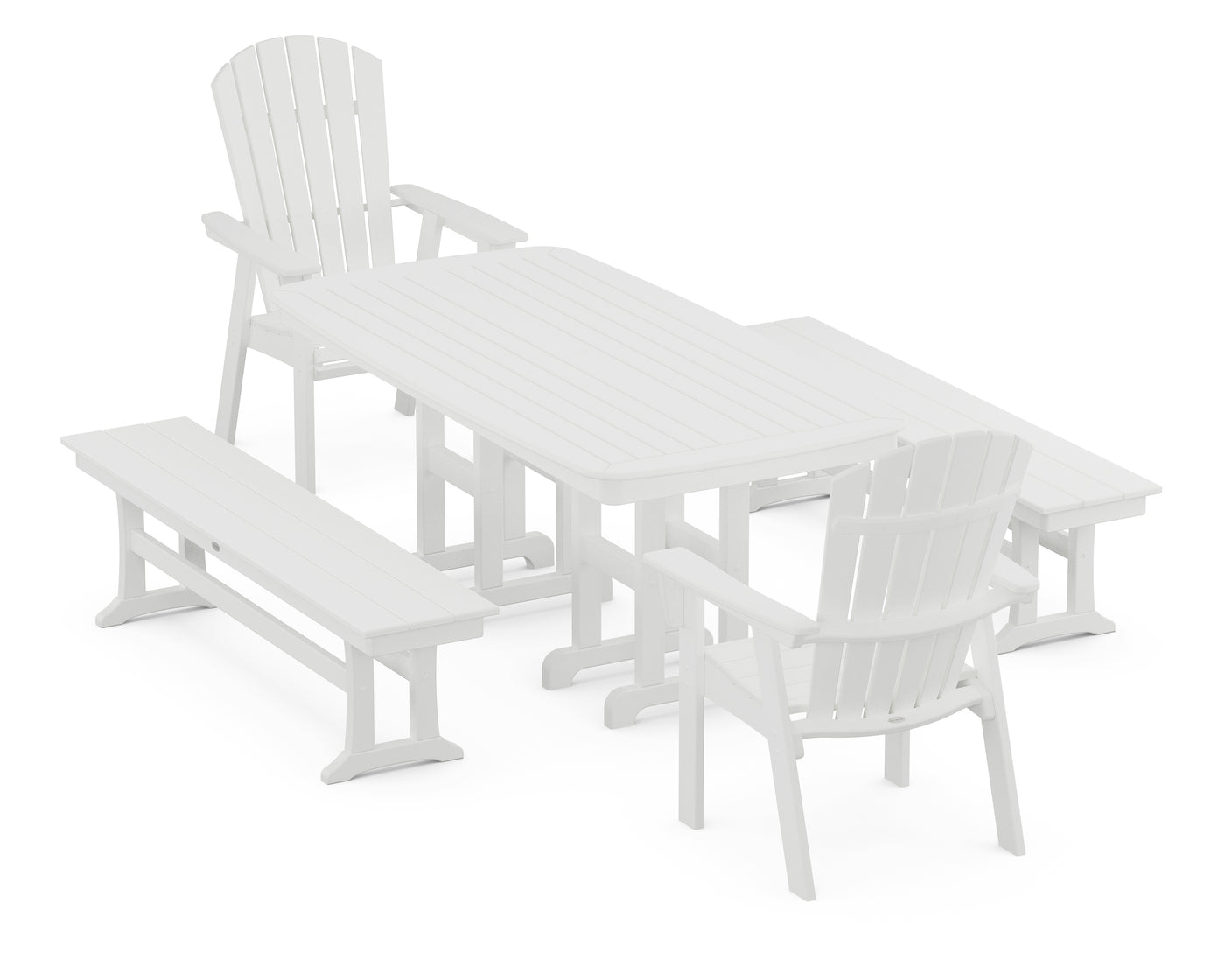 Nautical Curveback Adirondack 5-Piece Dining Set with Benches