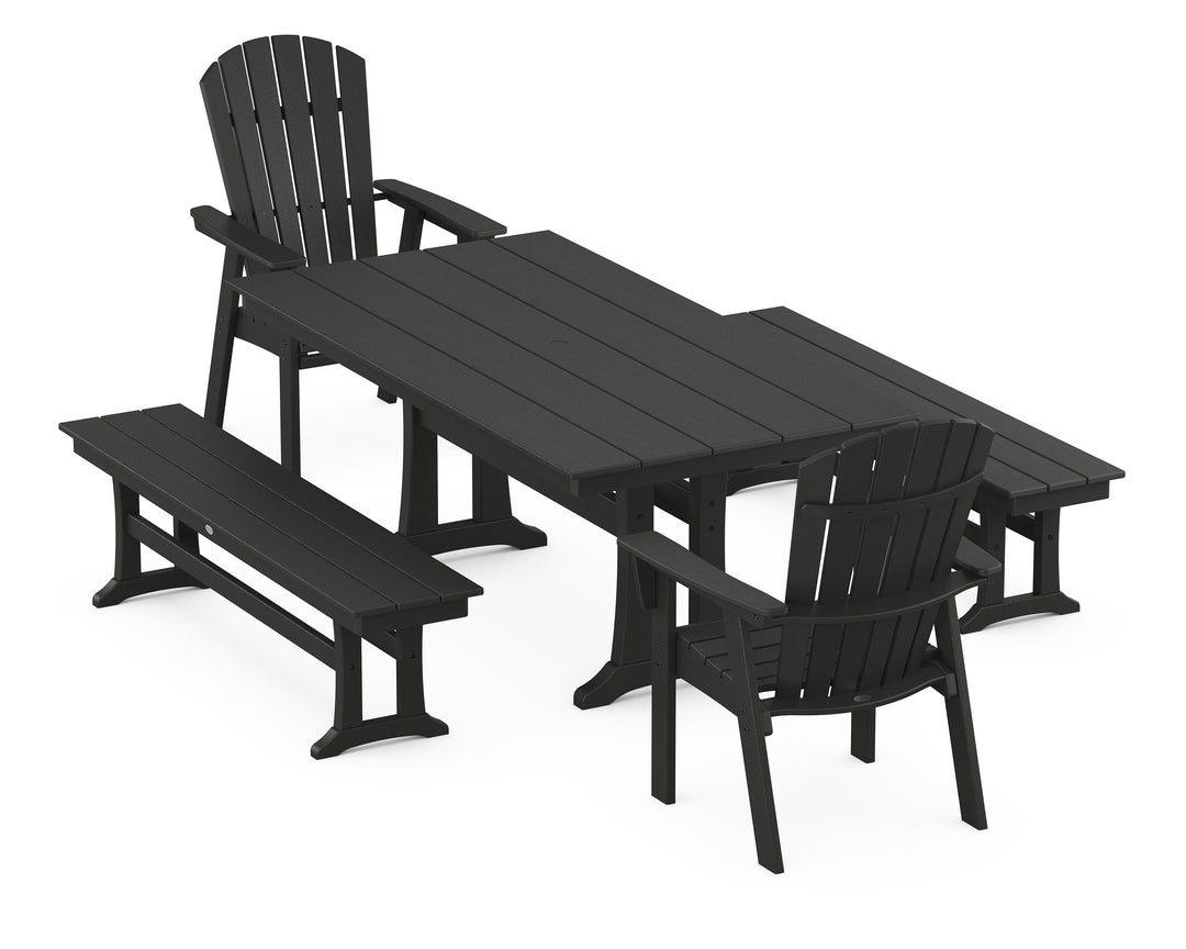 POLYWOOD® Nautical Adirondack 5-Piece Farmhouse Dining Set With Trestle Legs