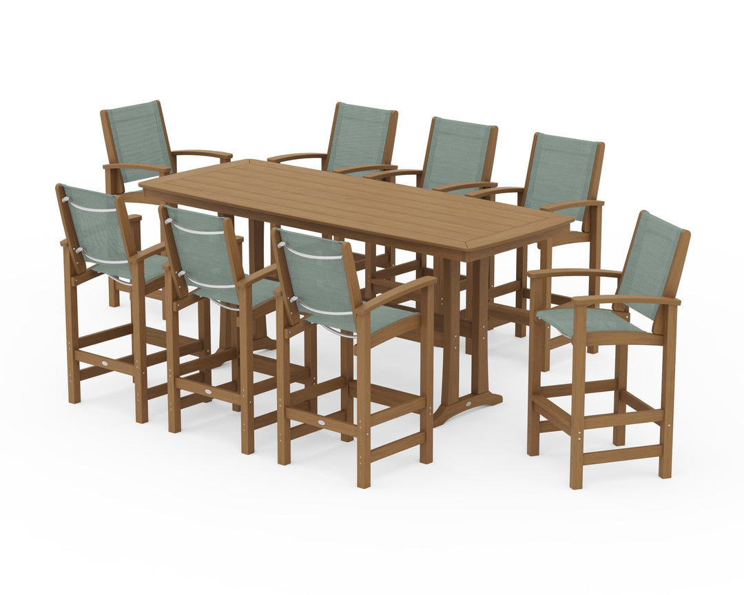 POLYWOOD® Coastal 9-Piece Bar Set with Trestle Legs