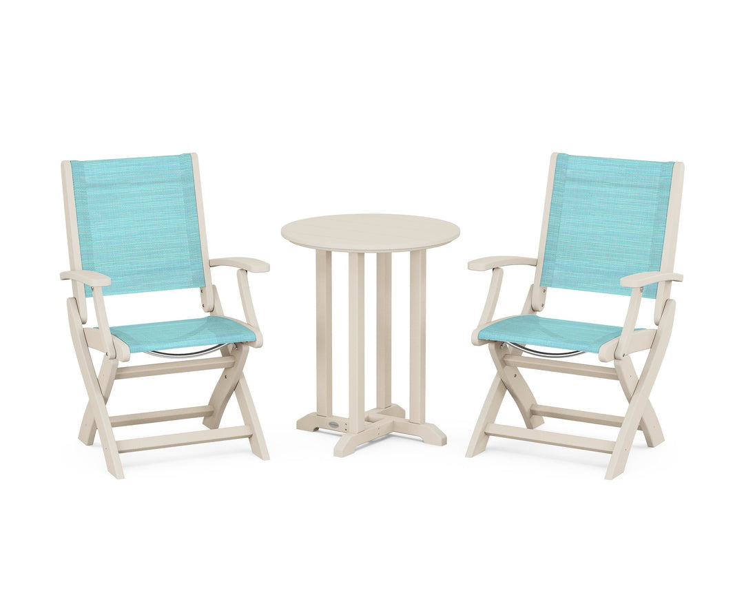 POLYWOOD® Coastal Folding 3-Piece Round Bistro Dining Set