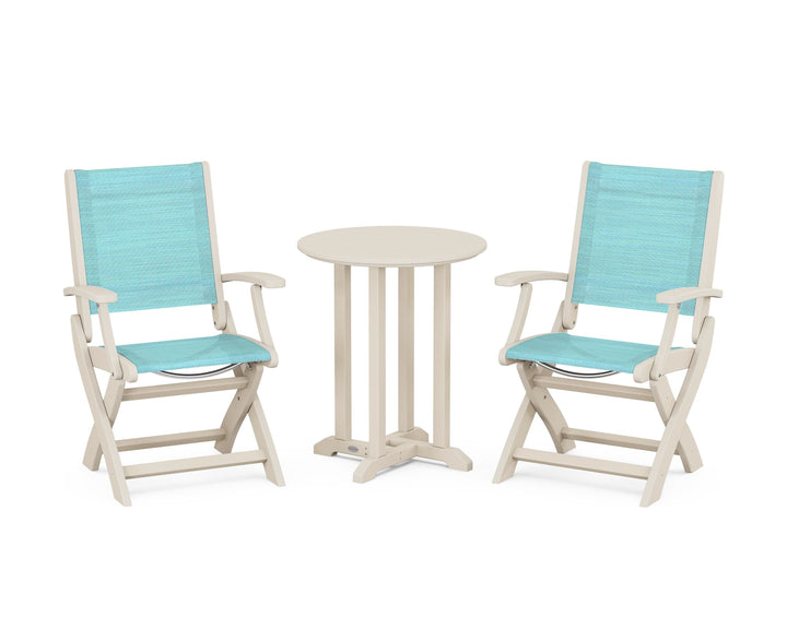 POLYWOOD® Coastal Folding 3-Piece Round Bistro Dining Set