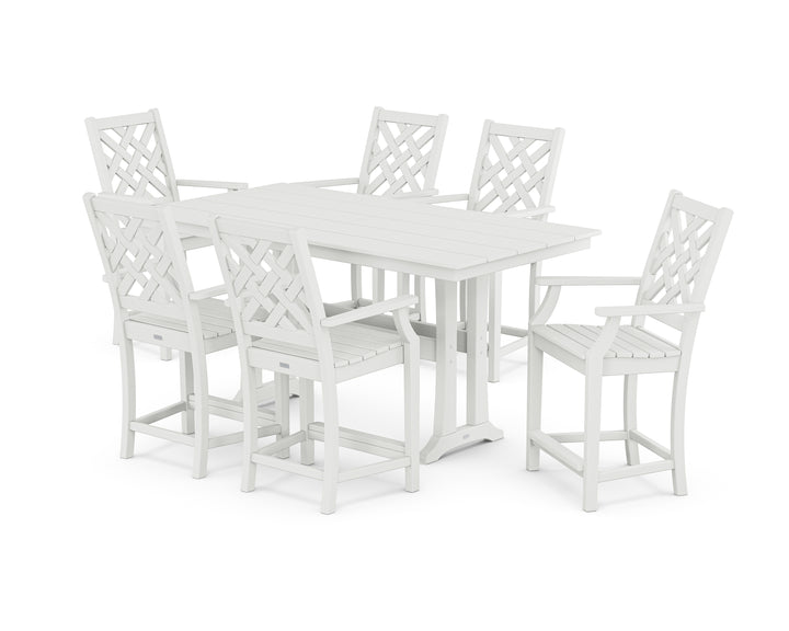 Country Living Wovendale Arm Chair 7-Piece Farmhouse Counter Set with Trestle Legs