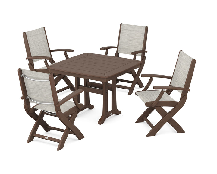POLYWOOD® Coastal Folding Chair 5-Piece Dining Set with Trestle Legs