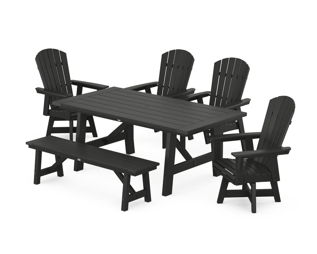 POLYWOOD® Nautical Adirondack Swivel 6-Piece Rustic Farmhouse Dining Set With Trestle Legs