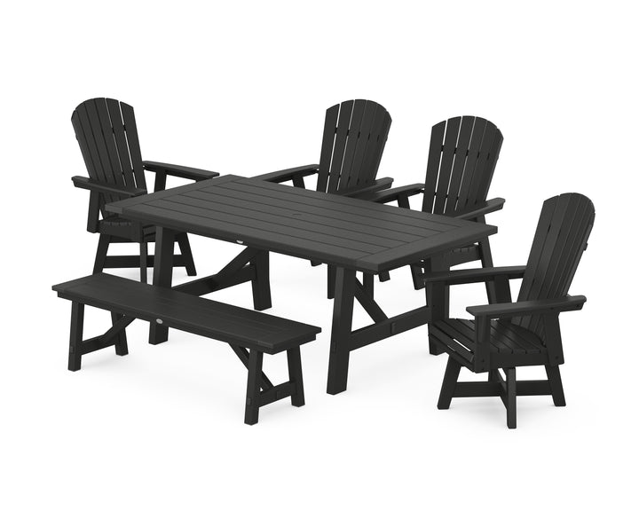 POLYWOOD® Nautical Adirondack Swivel 6-Piece Rustic Farmhouse Dining Set With Trestle Legs