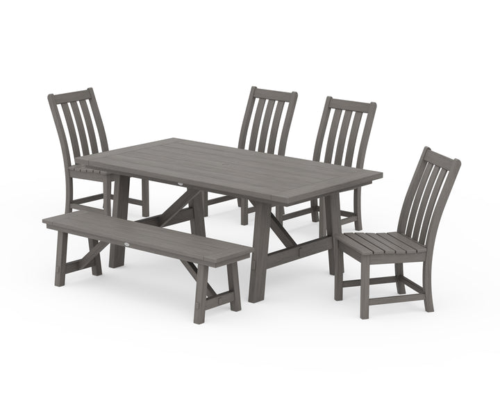 POLYWOOD® Vineyard 6-Piece Rustic Farmhouse Side Chair Dining Set with Bench