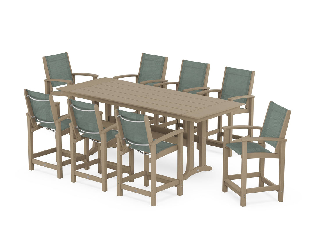 POLYWOOD® Coastal 9-Piece Farmhouse Counter Set with Trestle Legs