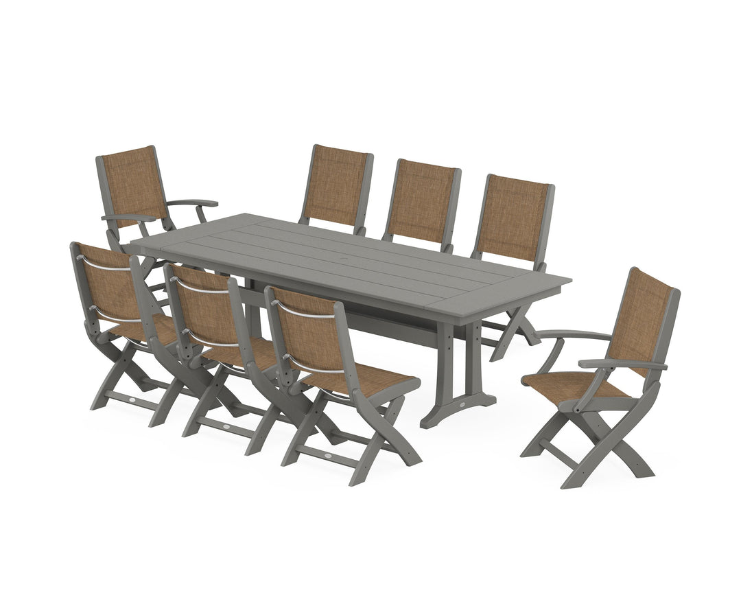 POLYWOOD® Coastal 9-Piece Folding Dining Chair Farmhouse Dining Set with Trestle Legs