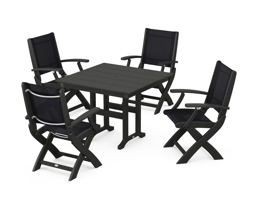 POLYWOOD® Coastal Folding Chair 5-Piece Farmhouse Dining Set