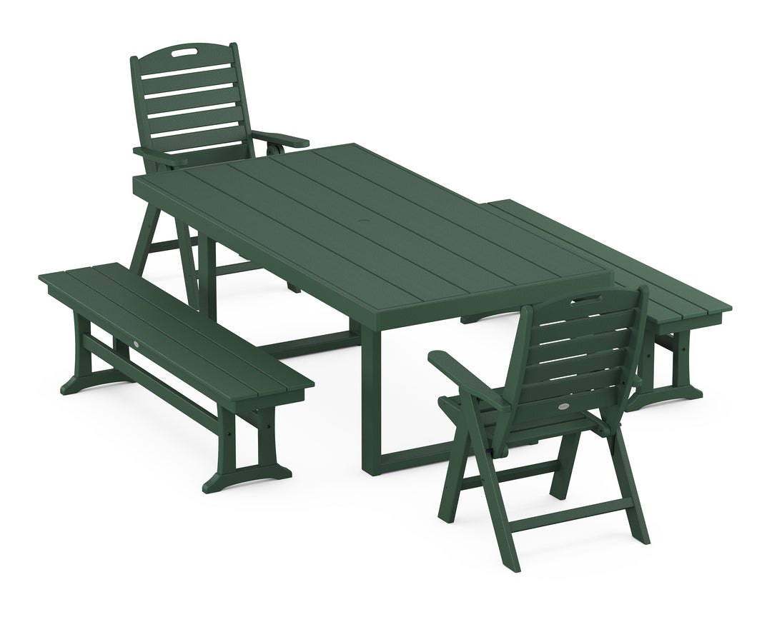 POLYWOOD® Nautical Folding Highback 5-Piece Dining Set with Trestle Legs