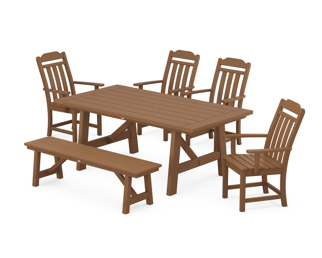 Country Living Cottage 6-Piece Rustic Farmhouse Dining Set with Bench