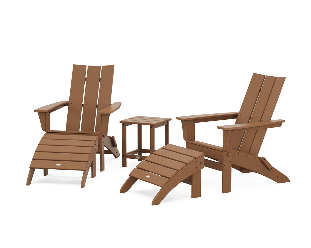 POLYWOOD® Modern Folding Adirondack Chair 5-Piece Set with Ottomans and 18" Side Table