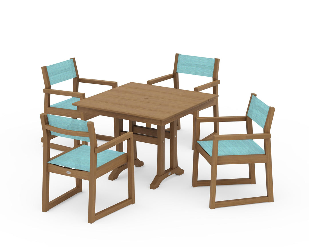 POLYWOOD® EDGE Sling 5-Piece Farmhouse Dining Set with Trestle Legs