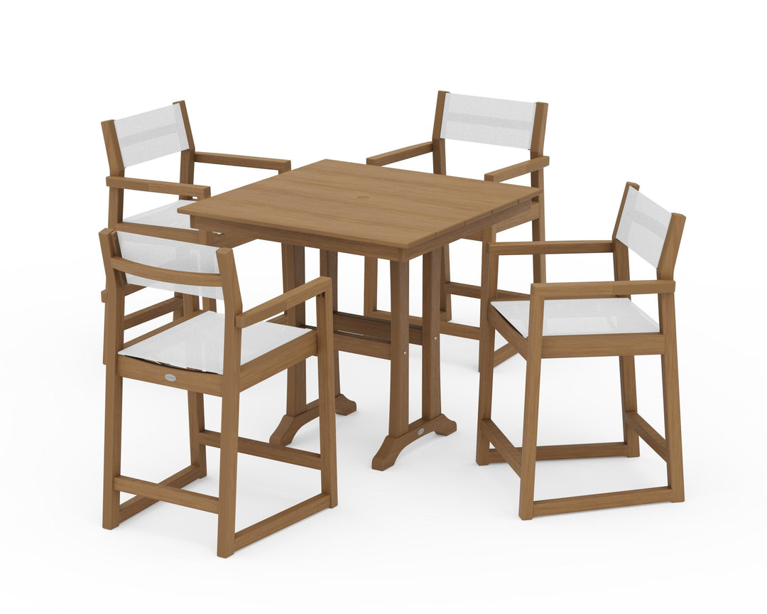 POLYWOOD® EDGE Sling Arm Chair 5-Piece Farmhouse Counter Set with Trestle Legs