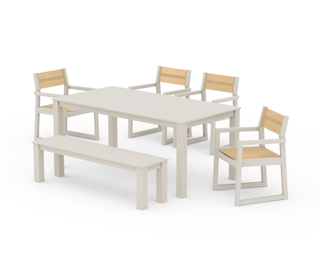 POLYWOOD® EDGE Sling Arm Chair 6-Piece Parsons Dining Set with Bench