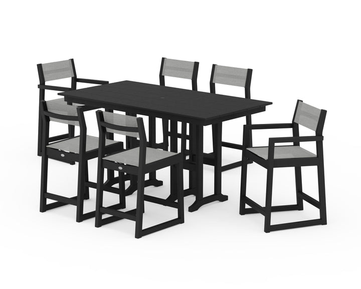 POLYWOOD® EDGE Sling 7-Piece Farmhouse Counter Set with Trestle Legs