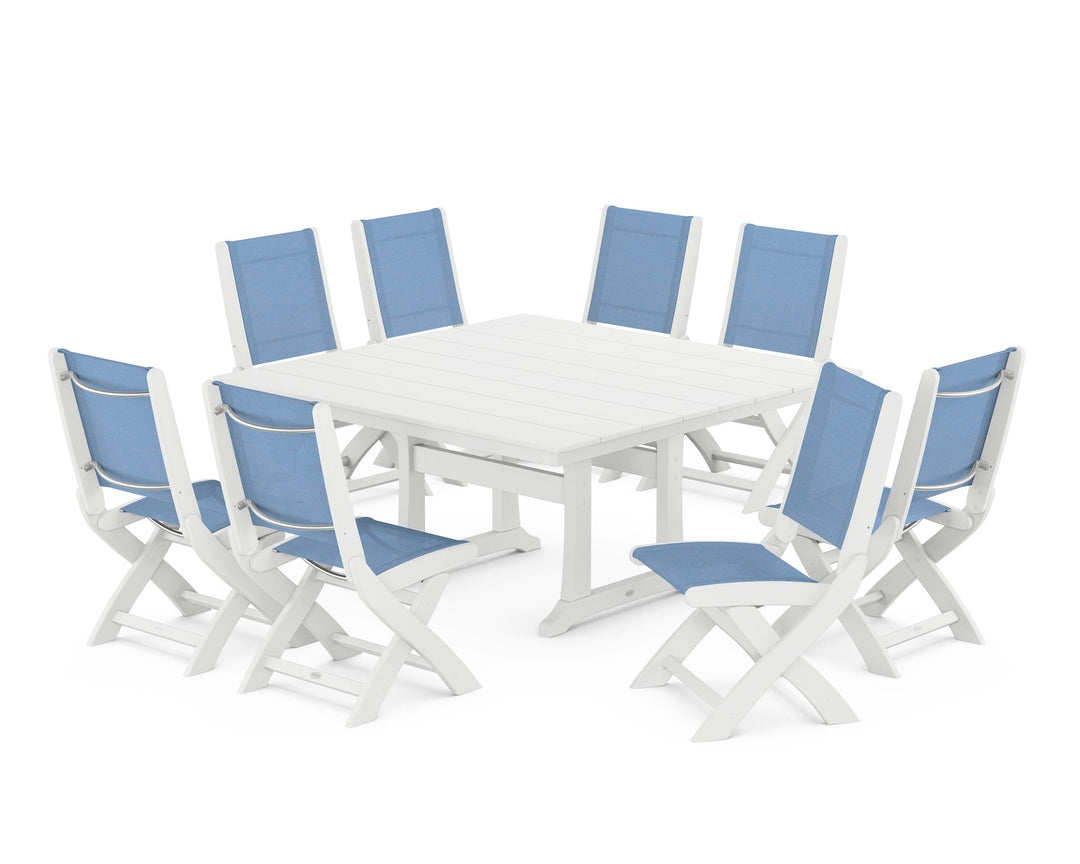POLYWOOD® Coastal Folding Side Chair 9-Piece Farmhouse Dining Set