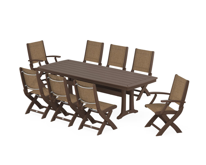 POLYWOOD® Coastal Folding 9-Piece Dining Set with Trestle Legs