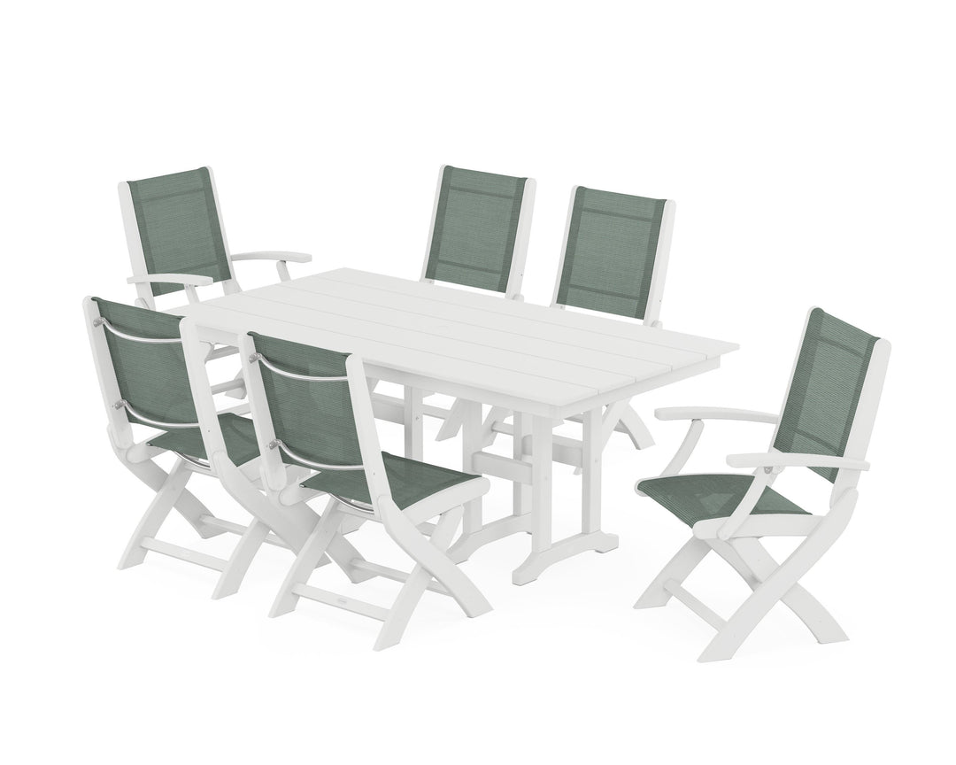 POLYWOOD® Coastal Folding Chair 7-Piece Farmhouse Dining Set
