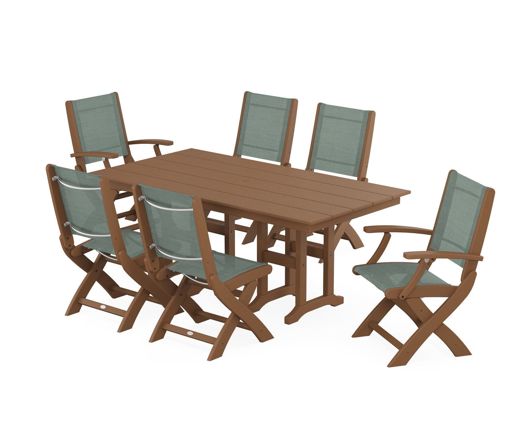 POLYWOOD® Coastal Folding Chair 7-Piece Farmhouse Dining Set
