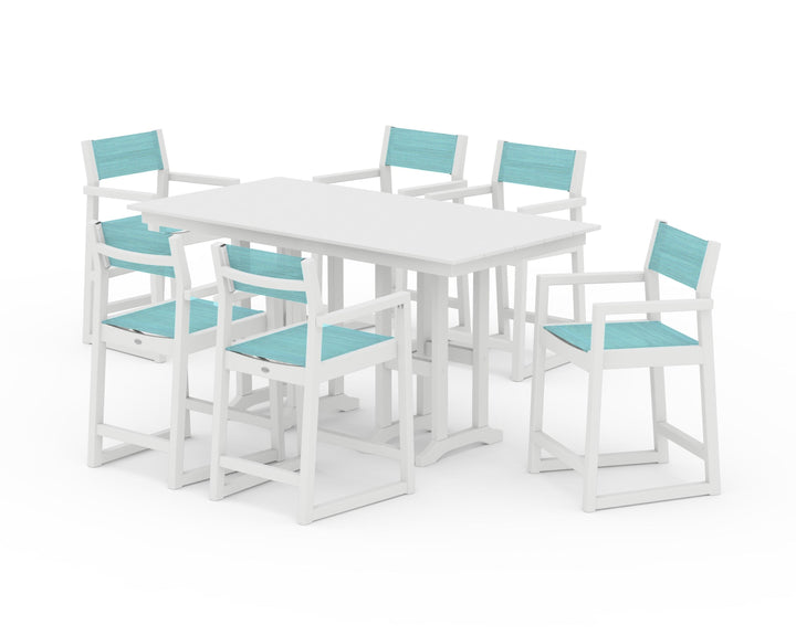 POLYWOOD® EDGE Sling Arm Chair 7-Piece Farmhouse Counter Set